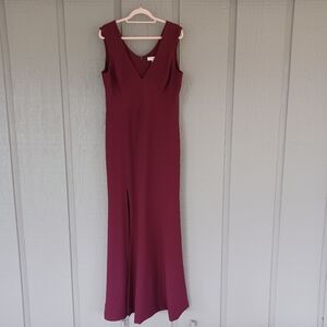 Dress The Population Sandra Dress Size XXL  Crepe Plunge V Neck Hi Slit Burgundy